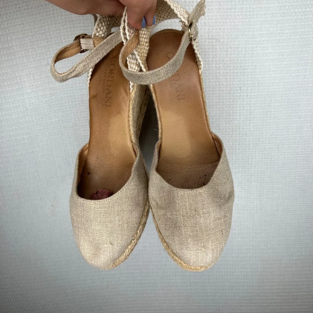 Cordani Womens Beige Linen Espadrille Wedge Sandals Ankle Strap Made in Spain 40